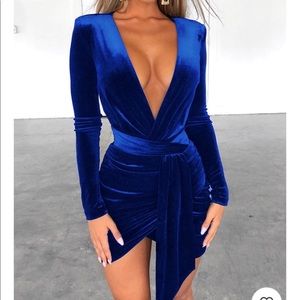 Royal blue velvet dress for a night out.